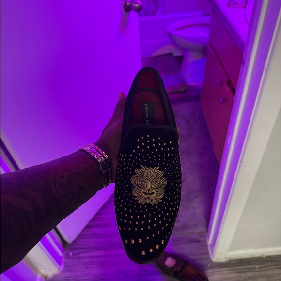 Giuseppe Zanotti Black and Gold Embellished Loafers - Picture 1 of 4